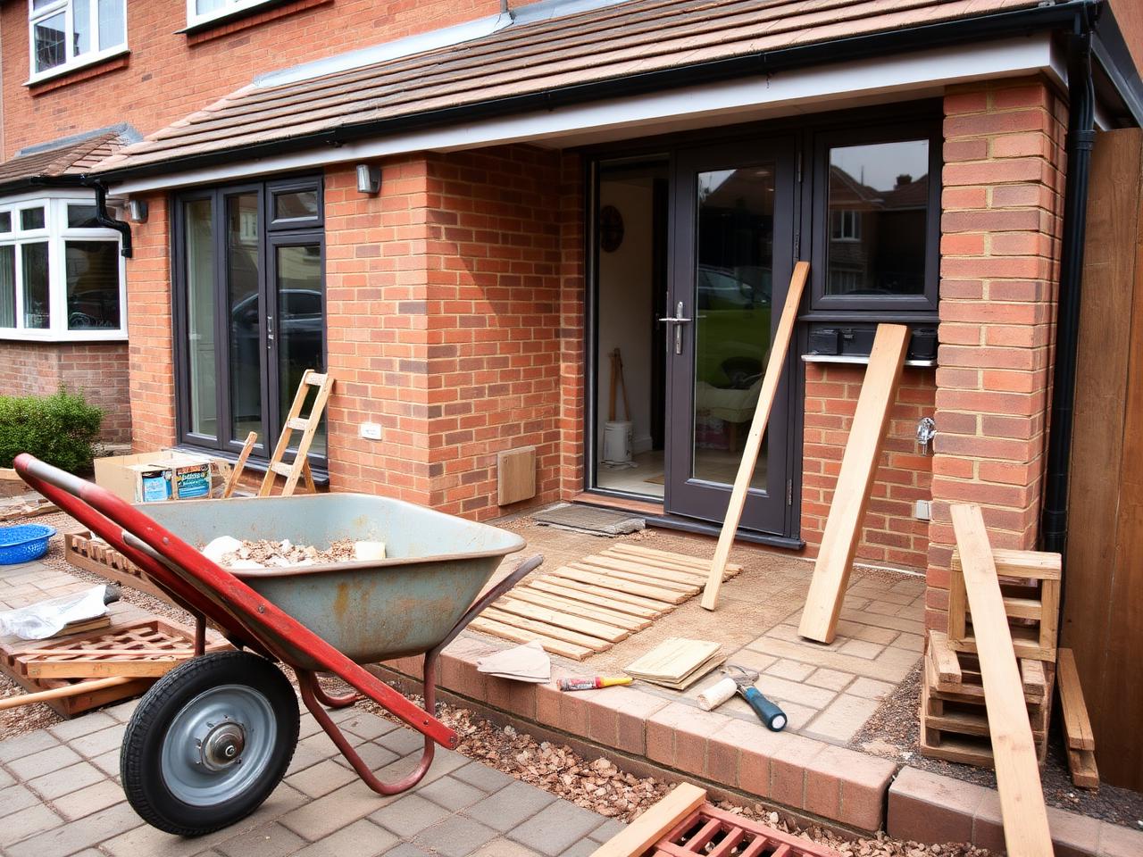 Brickwork and block paving in progress at a residential property